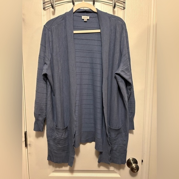 Avenue sweater women's size 18/20 open front Cardigan blue Pointelle pretty - Picture 11 of 13